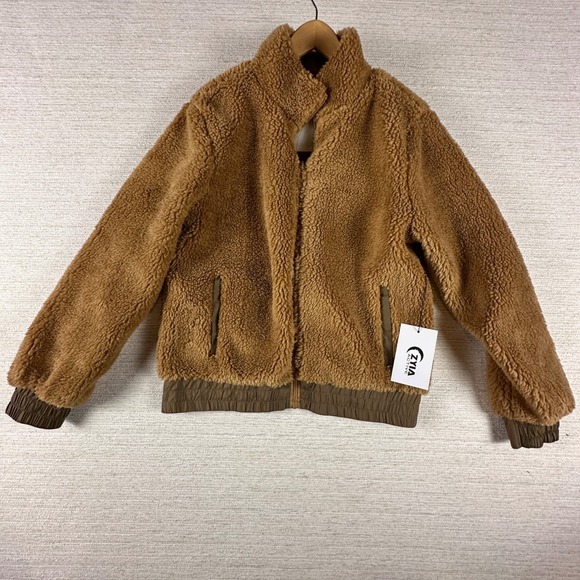 Zyia Med Reversible Camel Sierra Fleece Lined Jacket Retro 80's 90's Active Warm - Picture 6 of 14